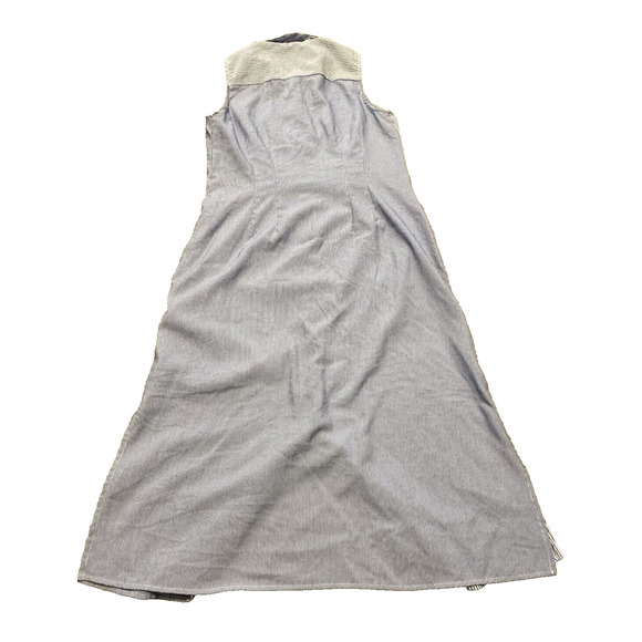 Tahari Women 6 Dress Midi A-line Button Down Sleeveless Striped Blue - Picture 2 of 14